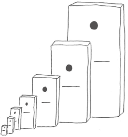 Illustration of various boxes in different sizes, each with a dot on the front, representing the concept of prioritization.