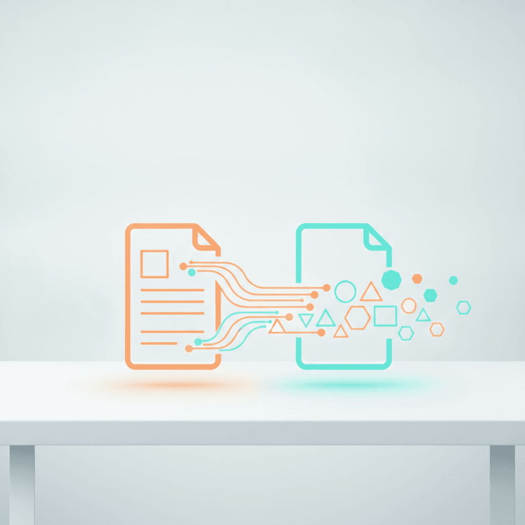 Two glowing document files connected by lines of light representing the CLAUDE.md and actions.md productivity setup