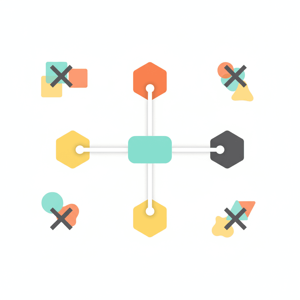 A minimal diagram showing a central AI hub connected to three essential tools, while redundant tools fade away — illustrating a pruned AI tool stack