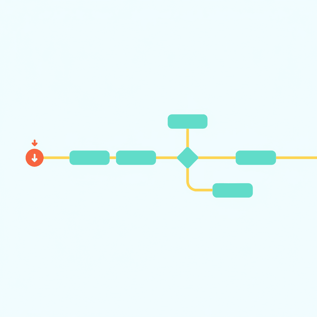 Abstract diagram showing an email automation pipeline with trigger nodes and conditional branches