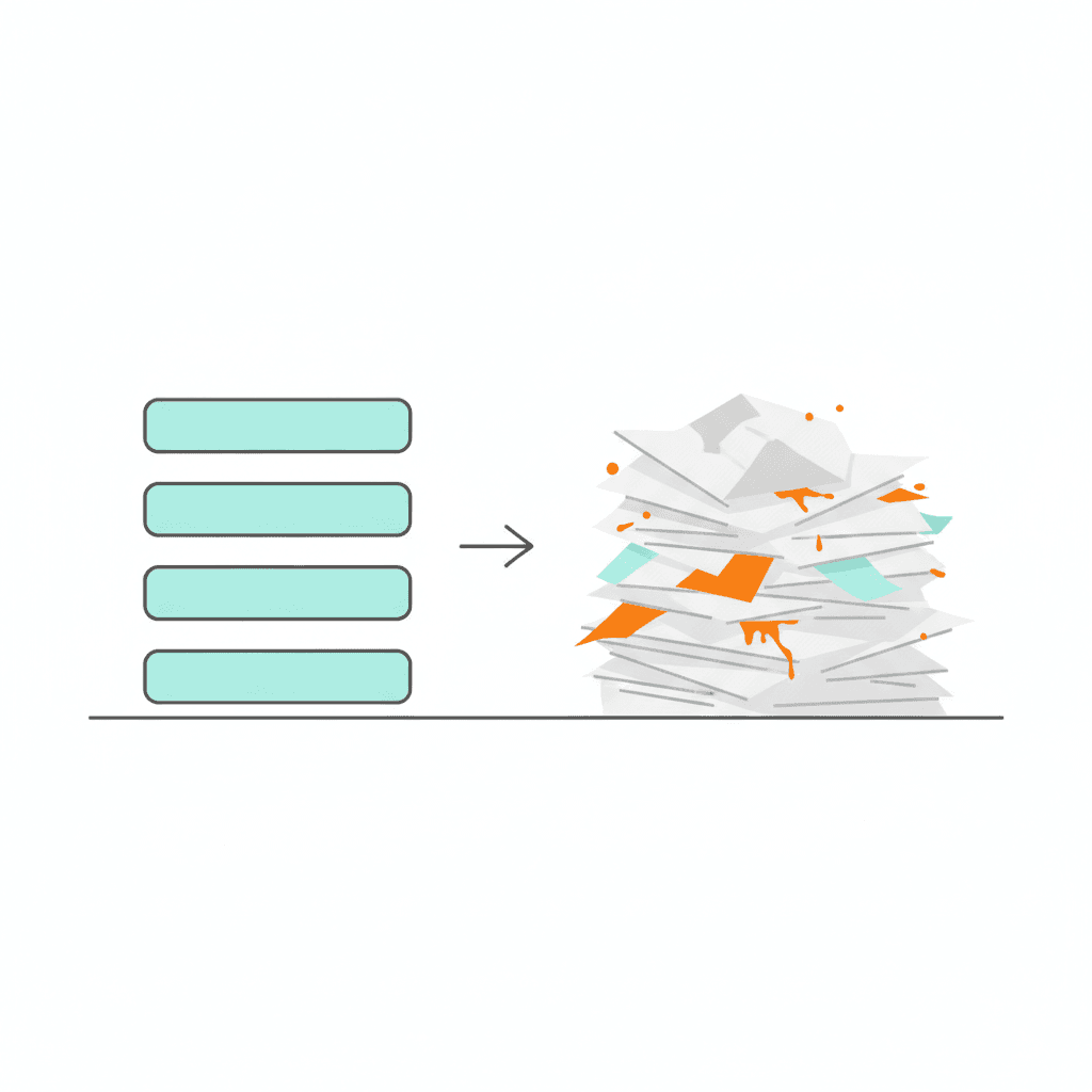 A neat list beside a chaotic pile of papers, illustrating the decision backlog problem business owners face