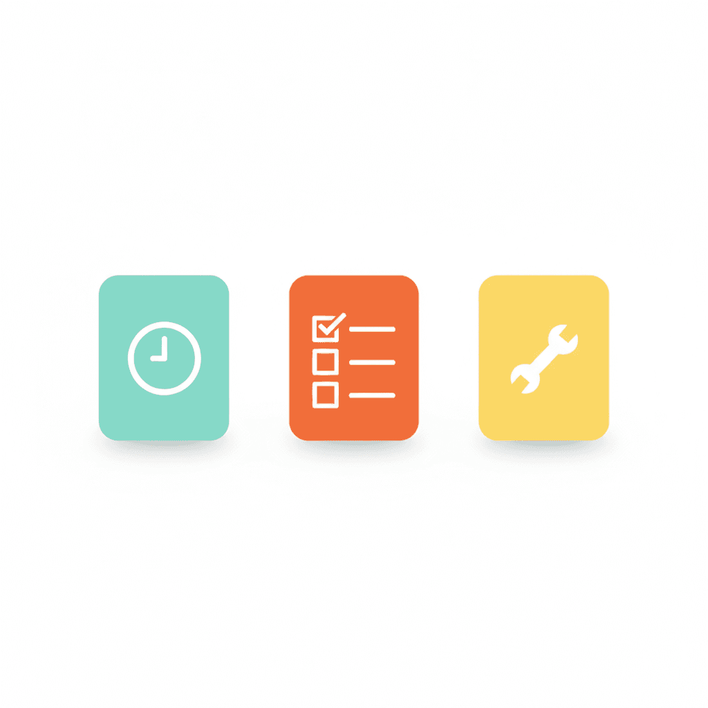 Three coloured blocks representing the three threes method daily planning categories